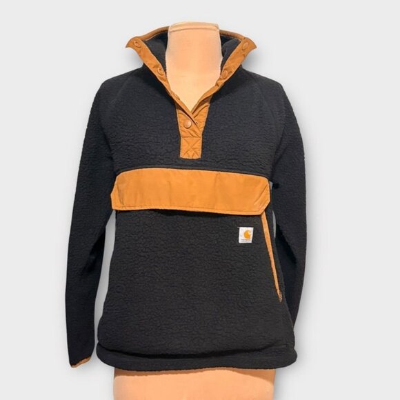 Carhartt Quarter Snap Fleece Pullover S Black Tan Relaxed Fit Jacket Teddy Women - Picture 6 of 6